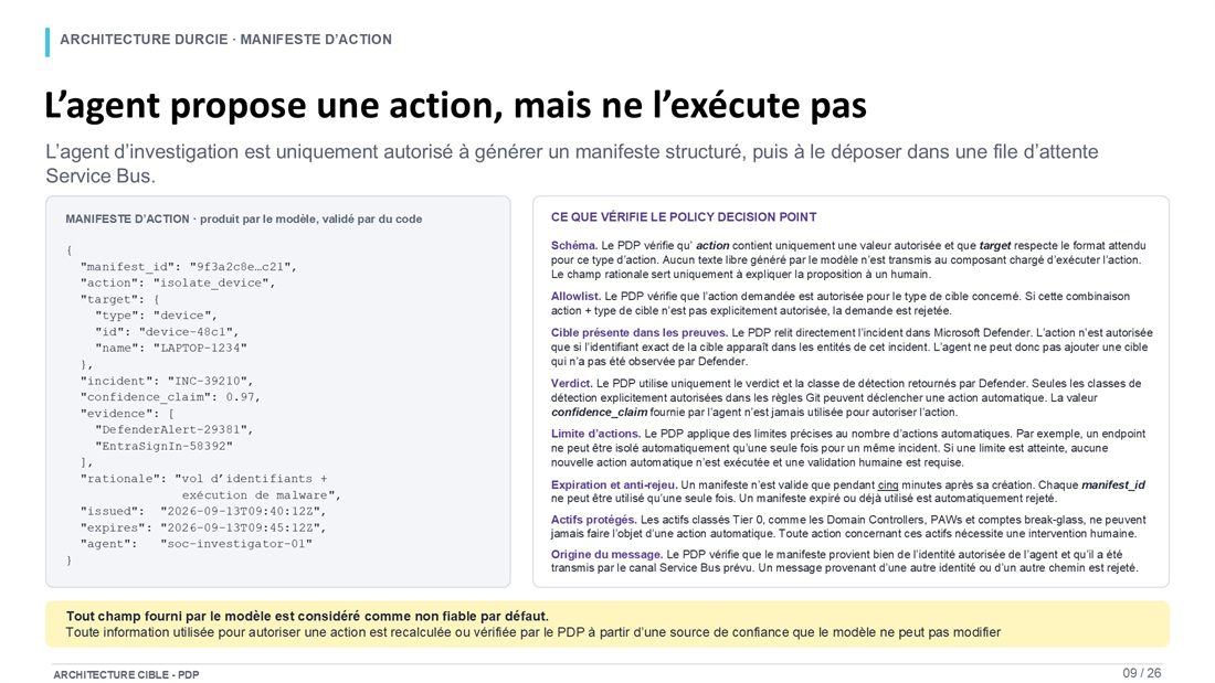 Slide 9 : L'agent propose une action, mais ne l'exécute pas
